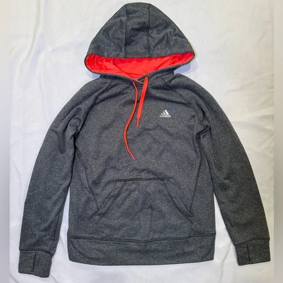 Adidas Charcoal Hoodie with Bright Orange Lining - Picture 1 of 5